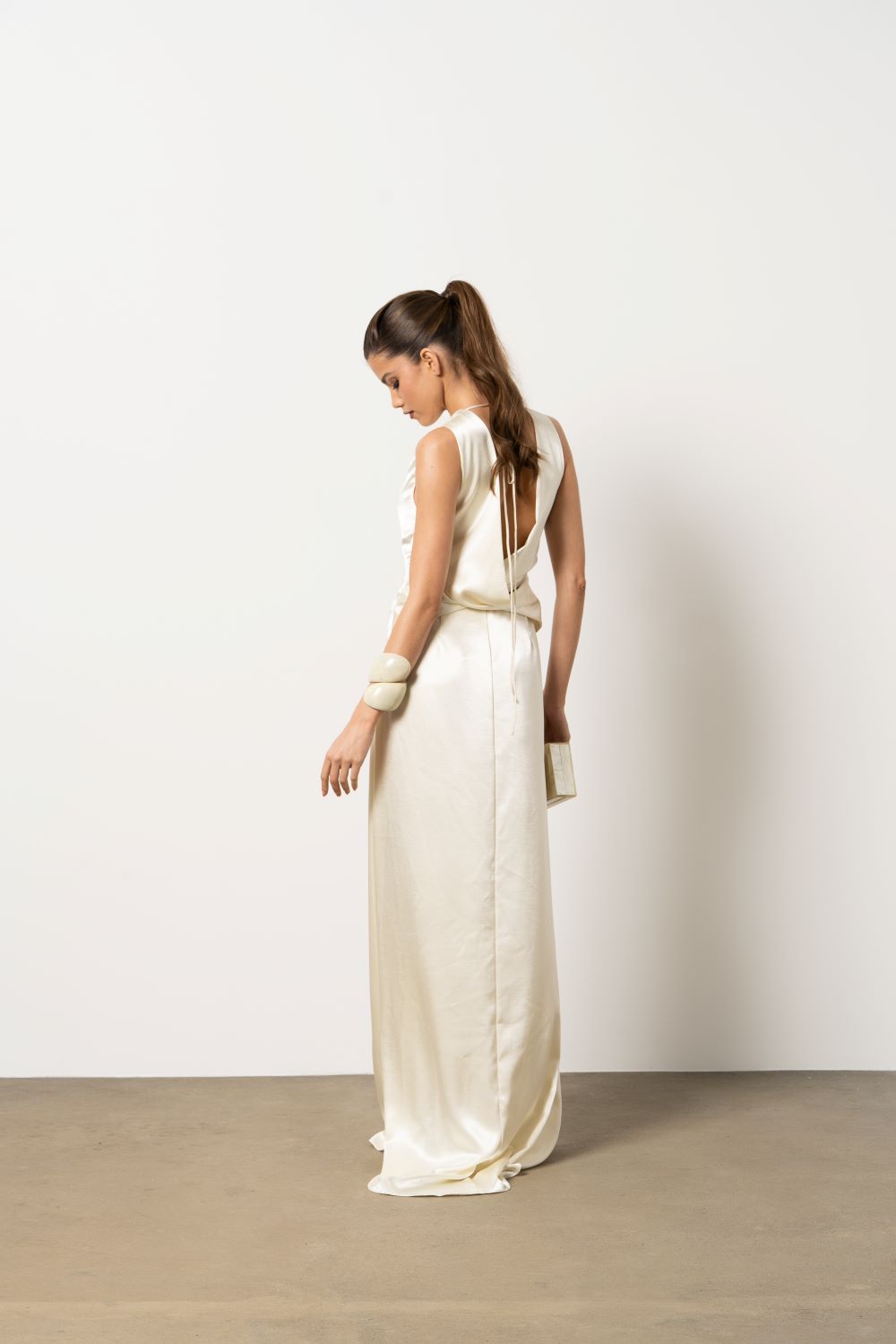 Ivory satin-finish dress
